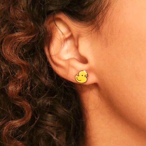 Duck Earring Jewelry - Rubber Duckie Studs - Unisex Jewelry for Women and Men Duck Earrings - Unique Birthday Present for Friends - Handmade Hypoallergenic Nickel-FreeTitanium Earrings in Saudi Arabia
