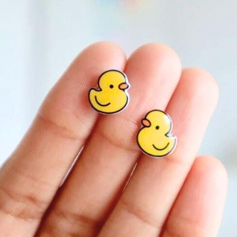Duck Earring Jewelry - Rubber Duckie Studs - Unisex Jewelry for Women and Men Duck Earrings - Unique Birthday Present for Friends - Handmade Hypoallergenic Nickel-FreeTitanium Earrings in Saudi Arabia