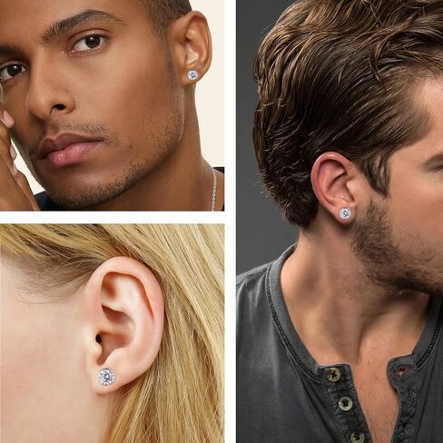 FEEL STYLE أقراط من الفضة الإسترلينية عيار 18 قيراط مطلية بالذهب/الفضة عيار 925 للرجال والنساء - 6 مم و8 مم مكعب زركونيا للرجال، صندوق هدايا لا يسبب الحساسية in Kuwait
