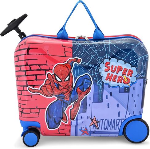 Fast Forward Marvel Spiderman Ride-On Kids Suitcase - 18" Tow-Along Toddler Luggage - Carry-On Cute Bag with Wheels 18"x10"x14.5" in Saudi Arabia