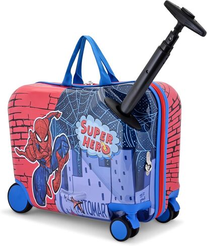 Fast Forward Marvel Spiderman Ride-On Kids Suitcase - 18" Tow-Along Toddler Luggage - Carry-On Cute Bag with Wheels 18"x10"x14.5" in Saudi Arabia