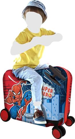 Fast Forward Marvel Spiderman Ride-On Kids Suitcase - 18" Tow-Along Toddler Luggage - Carry-On Cute Bag with Wheels 18"x10"x14.5" in Saudi Arabia