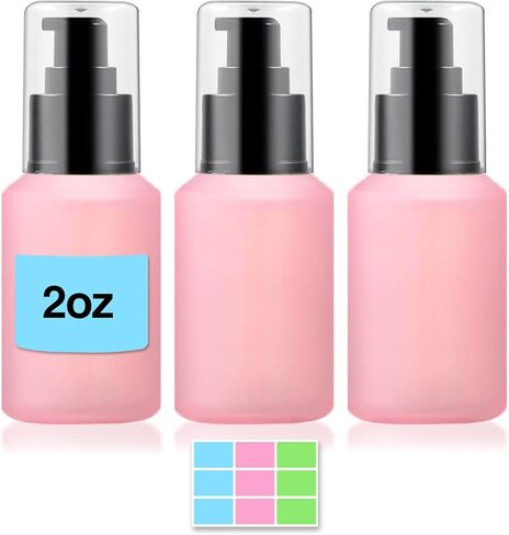 3PCS 60ML/2OZ Empty Green Frosted Glass Bottles with Pump Refillable Vial Cosmetic Dispenser Jars Storage Travel Lotion Container Portable Sample Bottle for Toiletries,Foundation,Cream,Gel,Lotion in Kuwait