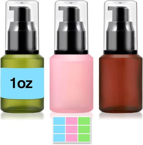 3PCS 60ML/2OZ Empty Green Frosted Glass Bottles with Pump Refillable Vial Cosmetic Dispenser Jars Storage Travel Lotion Container Portable Sample Bottle for Toiletries,Foundation,Cream,Gel,Lotion in Kuwait