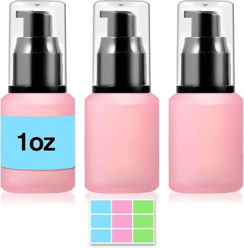 3PCS 60ML/2OZ Empty Green Frosted Glass Bottles with Pump Refillable Vial Cosmetic Dispenser Jars Storage Travel Lotion Container Portable Sample Bottle for Toiletries,Foundation,Cream,Gel,Lotion in Kuwait