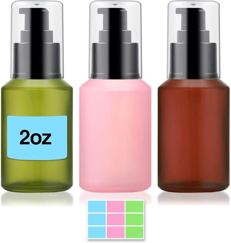 3PCS 60ML/2OZ Empty Green Frosted Glass Bottles with Pump Refillable Vial Cosmetic Dispenser Jars Storage Travel Lotion Container Portable Sample Bottle for Toiletries,Foundation,Cream,Gel,Lotion in Kuwait