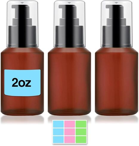 3PCS 60ML/2OZ Empty Green Frosted Glass Bottles with Pump Refillable Vial Cosmetic Dispenser Jars Storage Travel Lotion Container Portable Sample Bottle for Toiletries,Foundation,Cream,Gel,Lotion in Kuwait