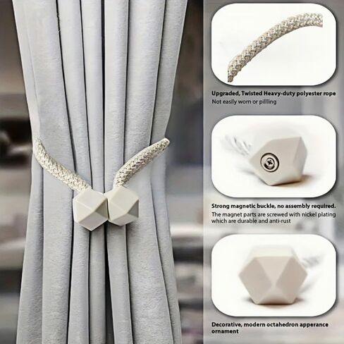 2Pcs Magnetic Curtain Tiebacks, Curtain Holdbacks Modern Rope for Bedroom Decor, Buckles Clip Holdbacks Simple Style for Drapes Window in Saudi Arabia