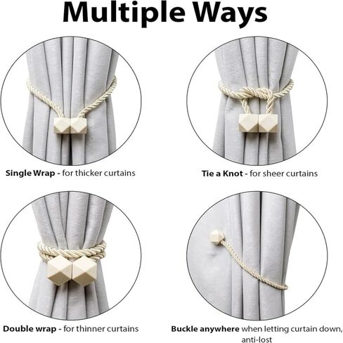 2Pcs Magnetic Curtain Tiebacks, Curtain Holdbacks Modern Rope for Bedroom Decor, Buckles Clip Holdbacks Simple Style for Drapes Window in Saudi Arabia