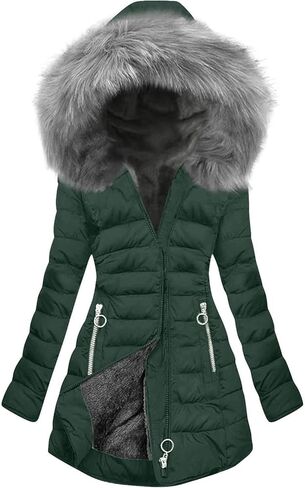 Womens Jackets Winter Warm Long Puffer Parka Fleece Lined Thicken Coat Plus Size Fashion 2025 Outerwear with Fur Hood in Saudi Arabia