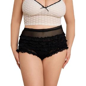 OYOANGLE Women's Plus Size Lace Ruffle Layered Panties Frill Trim Mid Rise Sheer Briefs Cute Underwear in Kuwait