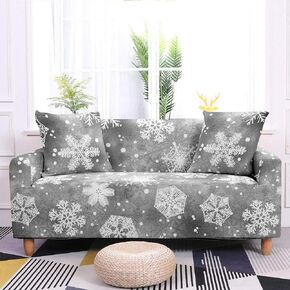 Couch Cover,Christmas Snowflake Sofa Slipcover Elastic Sofa Cover for Living Room Grey Couch Cover Sofa Towel Protector Single/Two/Three/Four-Seat,2,Seater 145,185Cm in Saudi Arabia