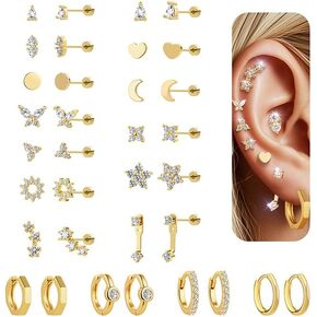 14K Gold Flat Back Earrings Hypoallergenic for Women Cartilage Earring Stacks Surgical Steel Earring for Sensitive Ears Flatback Stud Hoop Cartilage Earring for Multiple Piercing in Saudi Arabia