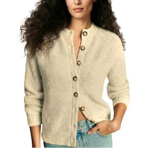 Wyeysyt Womens Crewneck Cardigan Sweater Chunky Knit Sweater Button Down Loose Casual Cardigan in Kuwait