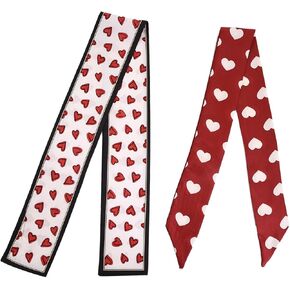 أوشحة نحيفة بطبعة قلب لعيد الحب، طقم مكون من قطعتين، ربطة عنق وشريط شعر، أحمر وأبيض in Kuwait