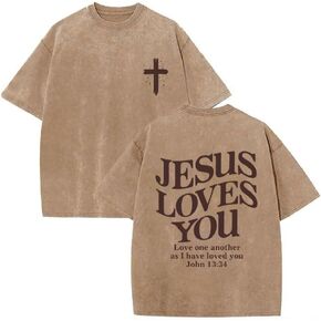 Jesus Loves You Shirt for Men Oversized Christian Tshirts Unisex Casual Jesus Cross Graphic Tee Vintage Acid Wash Tops in Saudi Arabia