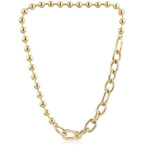 CIUNOFOR 14K Gold Plated Beaded Link Chain Necklace for Women, Chunky Silver Necklace with Lock Pendant Clasp, Trendy Choker Chain Layering Jewelry in Kuwait