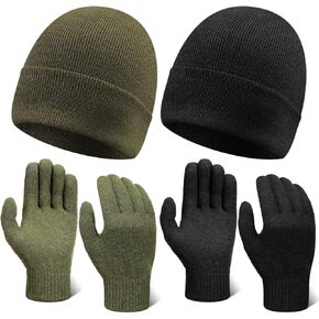 2 Pack Men's Wool Beanie Hat Gloves Set Winter Outdoor Soft Knitted Wool Military Tactical Ski Hunting Beanie Gloves Set Gifts for Men Cold Weather in Kuwait