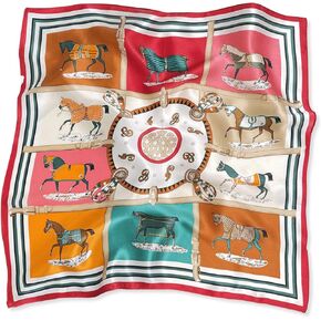 Silk Scarf Women Square Scarf Vintage Horse Pattern Lightweight Satin Small Scarf Neckerchief Bandanas Hairband in Kuwait