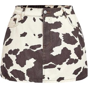 تنورة جينز نسائية من Floerns مقاس كبير بطبعة بقرة غربية، تنانير قصيرة لراعي البقر والحفلات الموسيقية الريفية in Kuwait