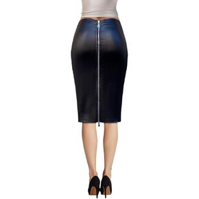 Women's Stretch Satin Pencil Midi Skirt with Double Zipper, High Waist Office Work Business Casual Wear in Saudi Arabia