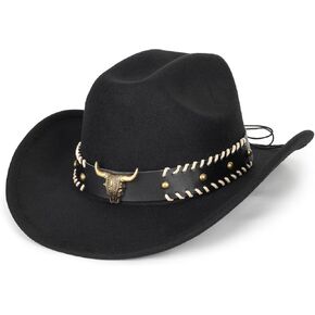 Classic Felt-Western-Cowboy-Cowgirl-Hats for Women-Men Fedora-Jazz-Hat with Band(Lagre) in Kuwait