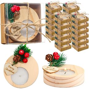Zhehao 24 Pcs Christmas Candle Gifts Set with Heart Tags Decorative Wooden Cylinder Candle Holders Shower Gift Thank You Guest Gift Light Brown in Saudi Arabia