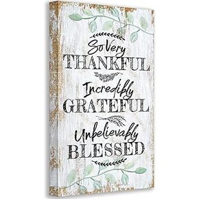 So Very Thankful - Boho Style Living Room and Dining Room Decor, Farmhouse Wall Art Decoration, Ready to Hang Inspirational Housewarming Gifts, 18x36 Wood Style Look Stretched Canvas Art in Kuwait