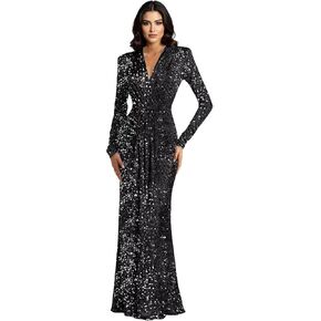 Sparkly Sequin Velvet Prom Dresses for Women Long Sleeve Mermaid Bridesmaid Dress V Neck Formal Wedding Guest in Saudi Arabia