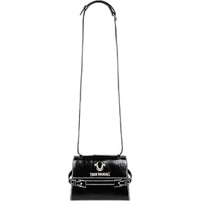 True Religion Crossbody Bag, Buckle Tab Flap Purse with Contrast Stitching, Multi-Compartment Interior and Silver Hardware, Black in Saudi Arabia