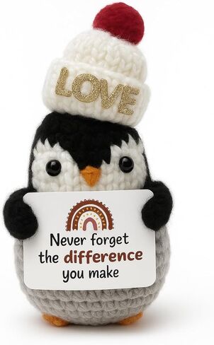Loving Adorable Crochet Penguin Plush with Hat, Christmas Emotional Ornament, Emotional Support Gifts Crochet, Penguin Gifts for Cuddles and compamionship, Tiny Desk Décor, Hand Made Christmas Idea in Saudi Arabia