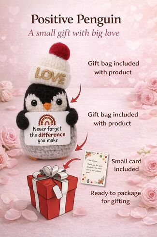 Loving Adorable Crochet Penguin Plush with Hat, Christmas Emotional Ornament, Emotional Support Gifts Crochet, Penguin Gifts for Cuddles and compamionship, Tiny Desk Décor, Hand Made Christmas Idea in Saudi Arabia