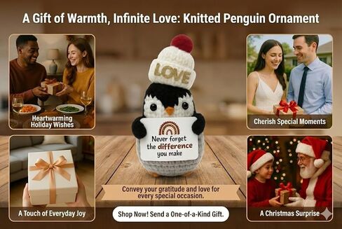 Loving Adorable Crochet Penguin Plush with Hat, Christmas Emotional Ornament, Emotional Support Gifts Crochet, Penguin Gifts for Cuddles and compamionship, Tiny Desk Décor, Hand Made Christmas Idea in Saudi Arabia