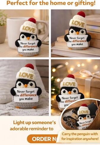 Loving Adorable Crochet Penguin Plush with Hat, Christmas Emotional Ornament, Emotional Support Gifts Crochet, Penguin Gifts for Cuddles and compamionship, Tiny Desk Décor, Hand Made Christmas Idea in Saudi Arabia