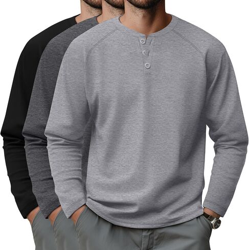 Riyiper 3 Pack Men's Big and Tall Henley Shirts Long Sleeve L-5XL Raglan Loose Casual Stretchy Tops Fall Basic Tee in Saudi Arabia