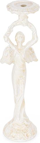 Sungmor Vintage Cast Iron Angel Candlestick Holder – 22.6" Antique Gothic Candle Stand for Home Decor, Taper & Pillar Candles, Distressed White Decorative Centerpiece in Saudi Arabia