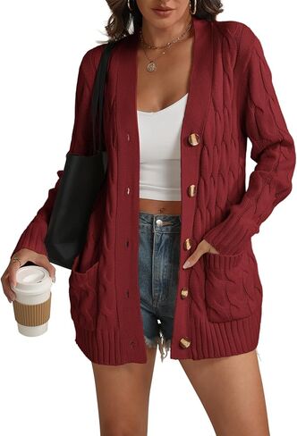 ATHMILE Cardigan Sweaters for Women Fashion Open Front Cardigans 2026 Fall Outfits Womens Long Sleeve Cable Knit Button Coats in Saudi Arabia