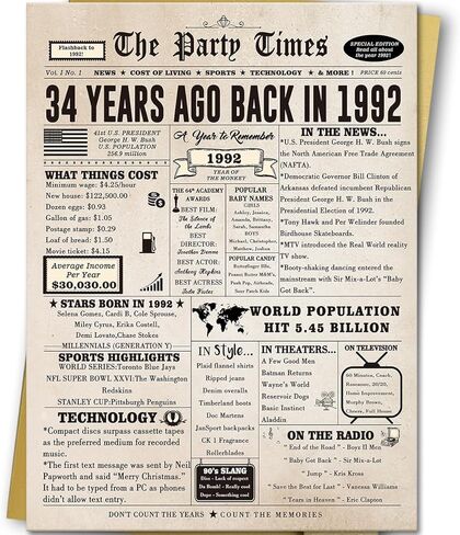 34th Birthday Card Gifts for Men Women, Large 34 Bday Gift Cards for Husband Wife, Happy 34 Year Old Birthday Decorations for Her Him in Kuwait