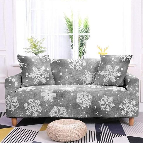 Couch Cover,Christmas Snowflake Sofa Slipcover Elastic Sofa Cover for Living Room Grey Couch Cover Sofa Towel Protector Single/Two/Three/Four-Seat,2,Seater 145,185Cm in Saudi Arabia