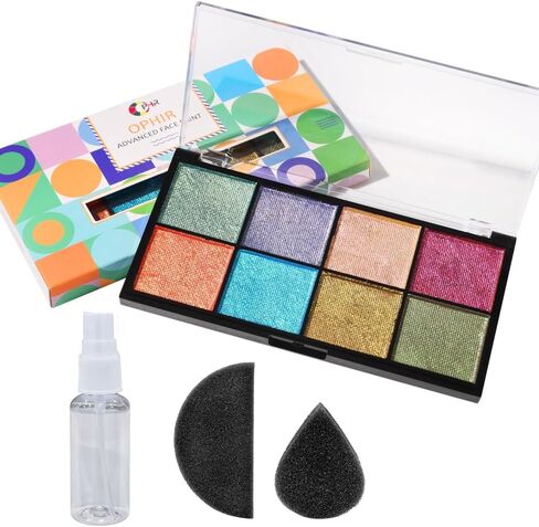 OPHIR Rainbow Face Painting Kit for Kids Party, 5.14 OZ Water Activated Split Cake Face Paint Palette with Face Painting Stencils, Brushes, Practice Boards and Gem Stickers for Halloween, Parties in Kuwait