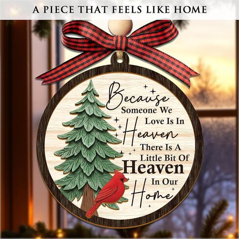 Heaven in Our Home Christmas Memorial Ornament 2025 – Cardinal Christmas Ornaments with 2 Layers, Sympathy Gift for Loss of Loved One, Memorial Gifts for Loss of Mom, Dad, Grandma, Cardinal Gifts in Saudi Arabia
