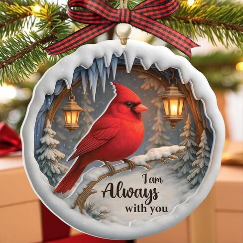 Heaven in Our Home Christmas Memorial Ornament 2025 – Cardinal Christmas Ornaments with 2 Layers, Sympathy Gift for Loss of Loved One, Memorial Gifts for Loss of Mom, Dad, Grandma, Cardinal Gifts in Saudi Arabia