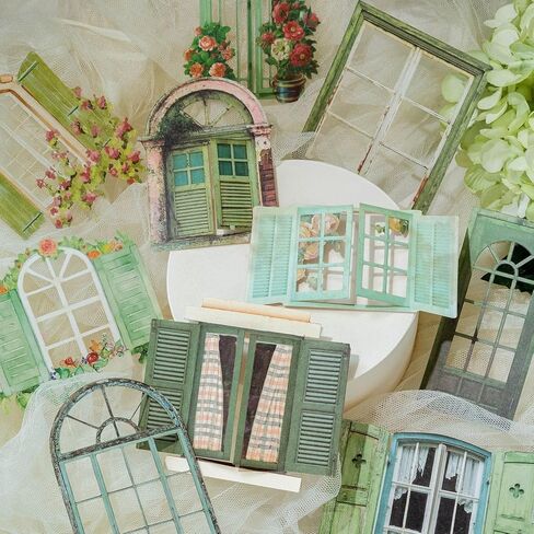 10pcs Vintage Hollow Window Collage Cards Stickers Pack DIY Diary Junk Journal Decoration Label Sticker Album Scrapbooking in Saudi Arabia