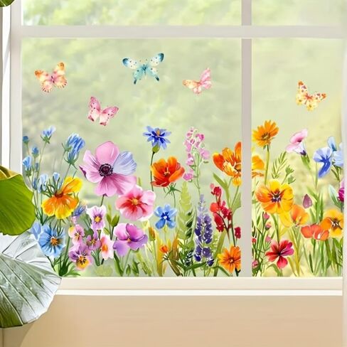 Extra Large Window Stickers Clings - 35x11 Inch Flowers & Butterflies Pattern for Glass Surfaces, Bedroom, Living Room & Balcony Decor in Saudi Arabia