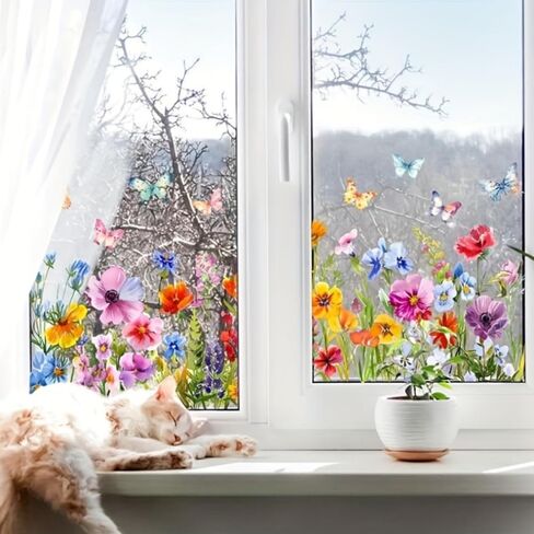 Extra Large Window Stickers Clings - 35x11 Inch Flowers & Butterflies Pattern for Glass Surfaces, Bedroom, Living Room & Balcony Decor in Saudi Arabia