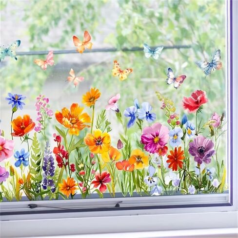 Extra Large Window Stickers Clings - 35x11 Inch Flowers & Butterflies Pattern for Glass Surfaces, Bedroom, Living Room & Balcony Decor in Saudi Arabia