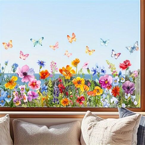 Extra Large Window Stickers Clings - 35x11 Inch Flowers & Butterflies Pattern for Glass Surfaces, Bedroom, Living Room & Balcony Decor in Saudi Arabia