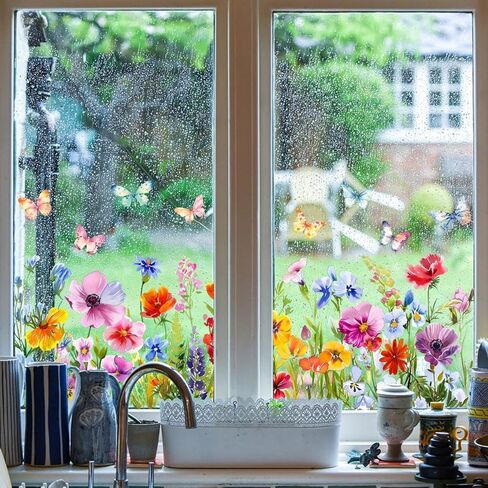 Extra Large Window Stickers Clings - 35x11 Inch Flowers & Butterflies Pattern for Glass Surfaces, Bedroom, Living Room & Balcony Decor in Saudi Arabia