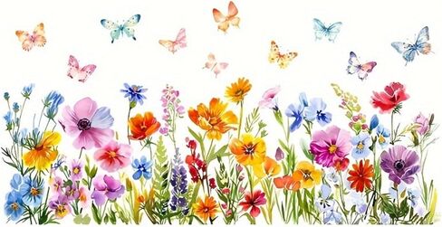 Extra Large Window Stickers Clings - 35x11 Inch Flowers & Butterflies Pattern for Glass Surfaces, Bedroom, Living Room & Balcony Decor in Saudi Arabia