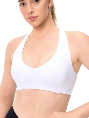 V Neck Sports Bra for Women Medium Support Cross Back Yoga Crop Wide Straps Padded Workout Yoga Top in Saudi Arabia